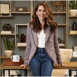 Veronica Beard Size 10 Double Breasted Theron Tweed Blazer Jacket Purple Pink